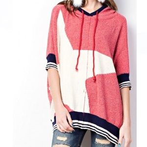Free People I Know Places Oversized Star Poncho Hoodie M/L